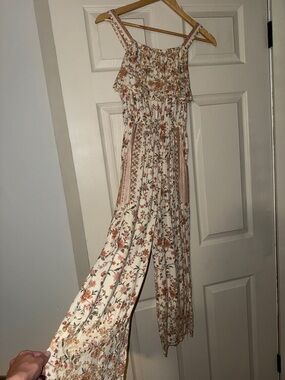 American Eagle Outfitters Cream Floral Wide-Leg Jumpsuit
